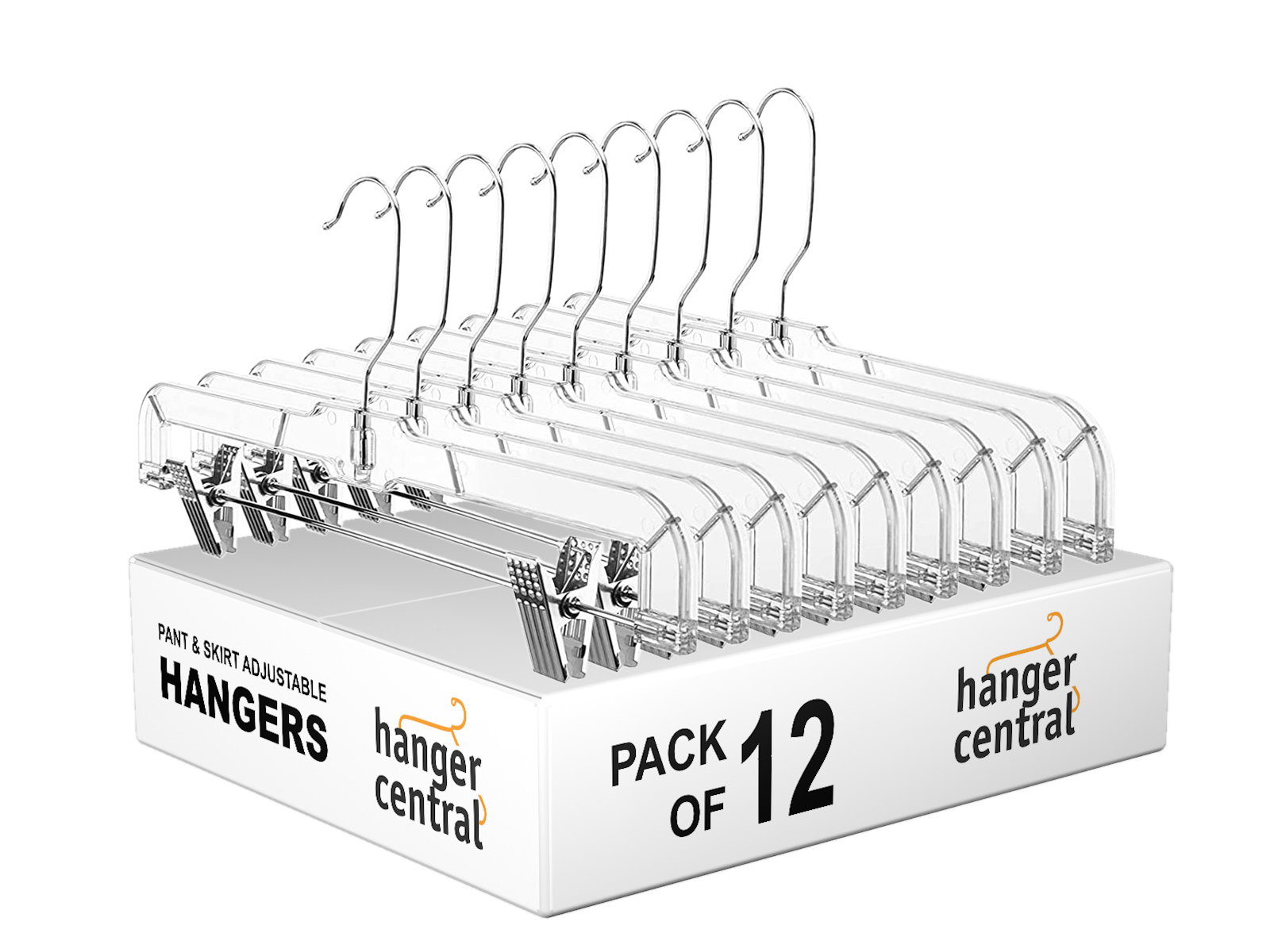 Hanger Central Clear Skirt Hangers with Adjustable Clips, 12-Pack photo 2