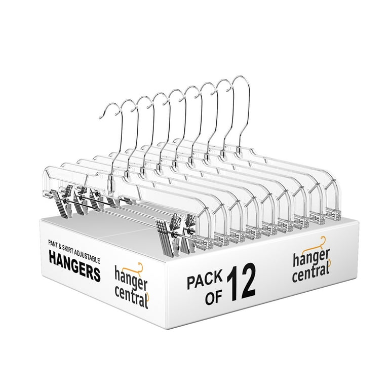 Heavy Duty Clear Hangers with Clips, 12 Pack, Clothes Hangers, 14 Inch  adjustable bar