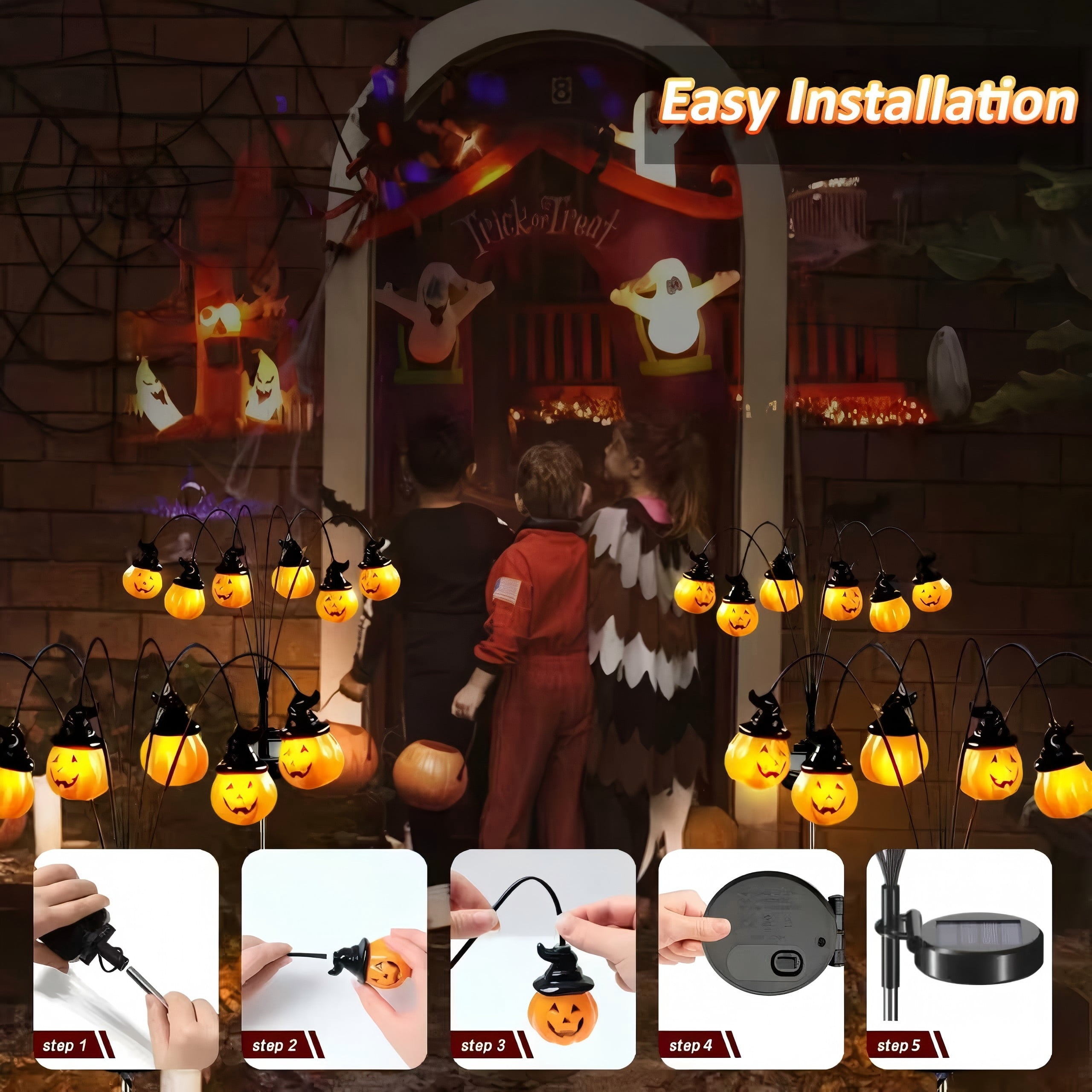 ZOEYKIMLO Halloween Decorations Outdoor, Solar Pumpkin Halloween Path Lights for Yard Garden Lawn Party Decor, 4Pack