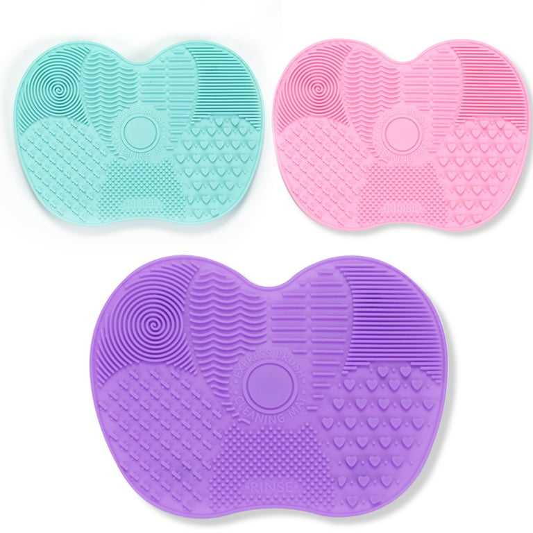 3 Pieces Silicone Makeup Brush Cleaning Mat, Cleaning Brush Scrubber Mat  Makeup Brush Cleaner Pad Cosmetic Brush Cleaner with Suction Cup, Round,  Green Purple Pink