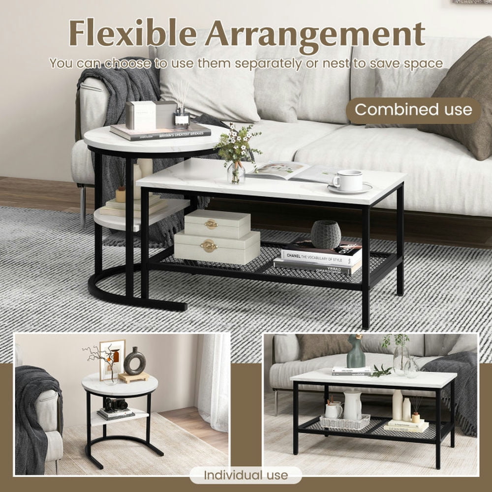 Finihen Coffee Table, Nesting Coffee Table, Set of 2 Nesting Coffee Table with Extra Storage Shelf, for Living Room, Reception Room, Black Finihen Coffee Table, Nesting Coffee Table, Set of 2 Nesting Coffee Table with Extra Storage Shelf, for Living Room, Reception Room, Black
