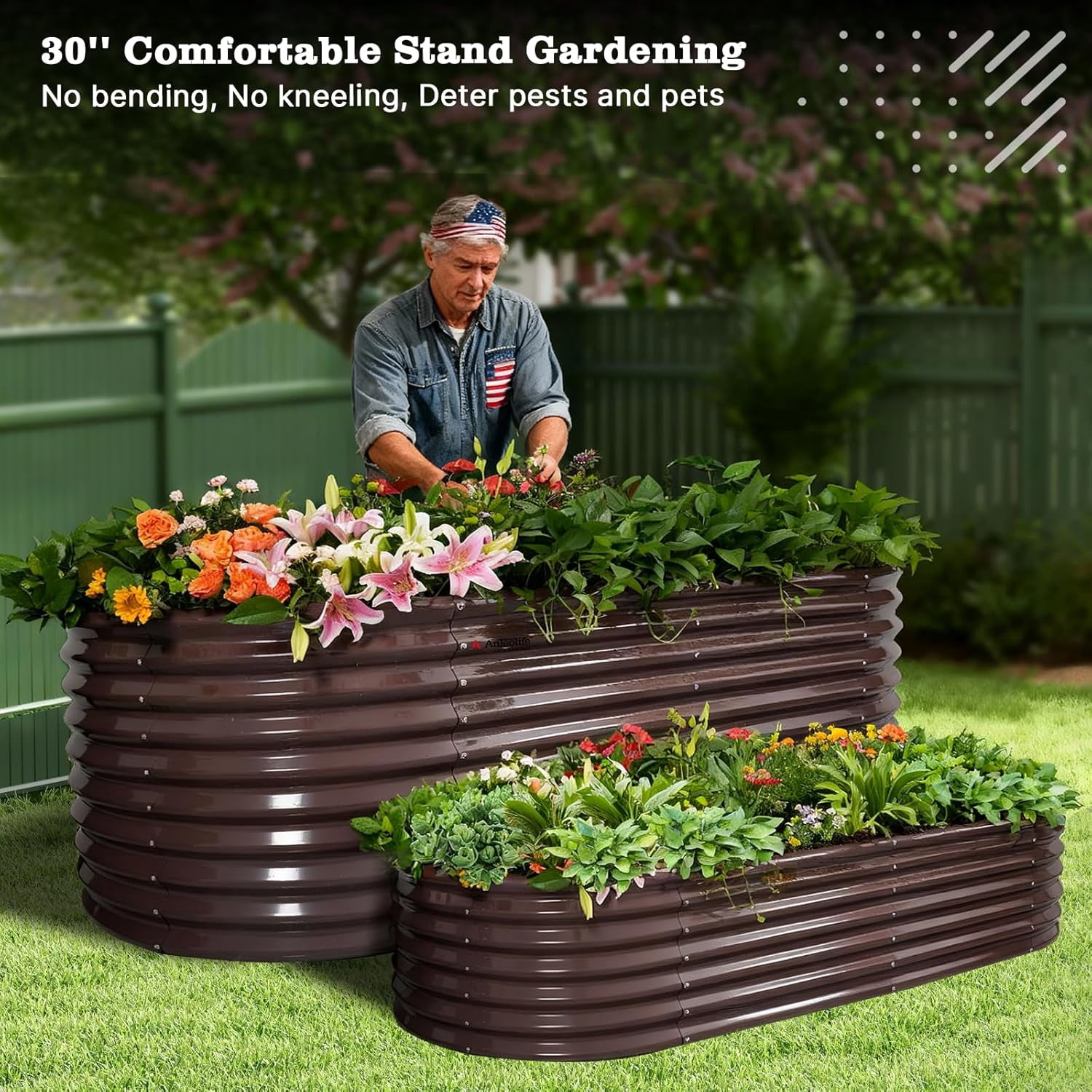 A ANLEOLIFE 30" Extra Tall Galvanized Raised Garden Beds Outdoor, 6x3x2.5ft Oval Metal Planter Boxes for Planting Vegetables, Flowers, Fruits, Eco-Safe & Easy Setup, CaféBronze