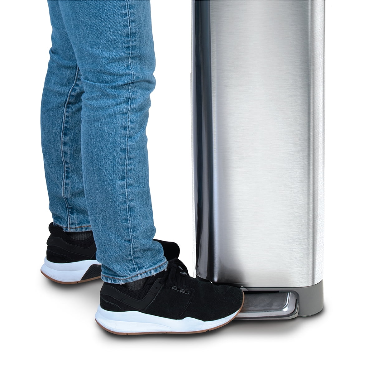 Glad Kitchen Trash Can, 12 Gallon Stainless Steel Slim Step Garbage Bin with Grey Lid, Silver