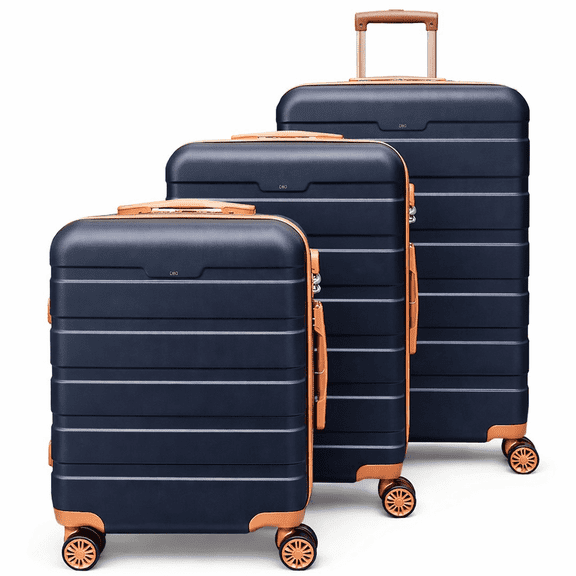 Em Yeraz 3-Piece Adult Luggage Set, Hardshell ABS PC Suitcases with Spinner Wheels, TSA Lock & Zipper Travel Bags (20”, 24”, and 28”),