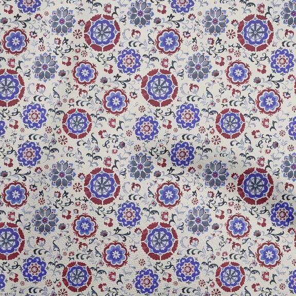 oneOone Cotton Poplin Twill Off White Fabric Asian Suzani Diy Clothing Quilting Fabric Print Fabric By Yard 56 Inch Wide