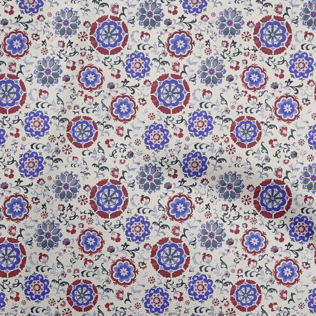 oneOone Polyester Spandex Off White Fabric Asian Suzani Sewing Material Print Fabric By The Yard 56 Inch Wide