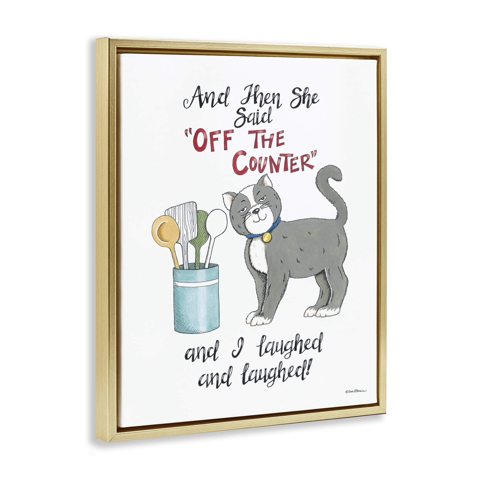 Stupell Industries Sassy Cat Humor Saying Animals Painting Gold Floater Framed Canvas Art Print Wall Art, 17 x 21