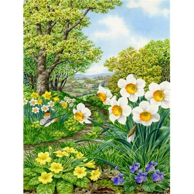Carolines Treasures ASAD778CHF Spring Flowers by Sarah Adams Flag Canvas House Size