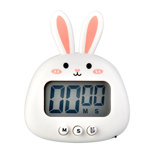 Cute White Bunny Digital Timer - 99H Countdown Timer with Large Display, Magnetic Back & Kickstand, Easy-to-Operate Reminder for Kids' Learning, Cooking & Daily Tasks (AAA Battery Not Included) -