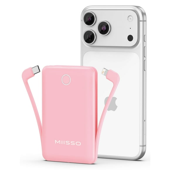 Cargador portátil miisso de 10000 mAh con cable incorporado, color rosa