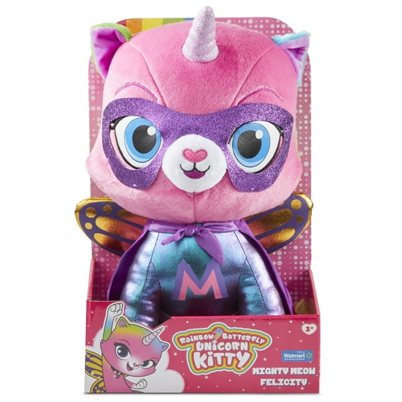 Rainbow Butterfly Unicorn Kitty - 14" Mighty Meow Felicity Plush