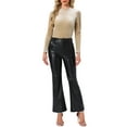 thumbnail image 2 of Blusa de manga larga con cuello alto de terciopelo brillante metálico Allegra K para mujer en color beige, 2 of 6