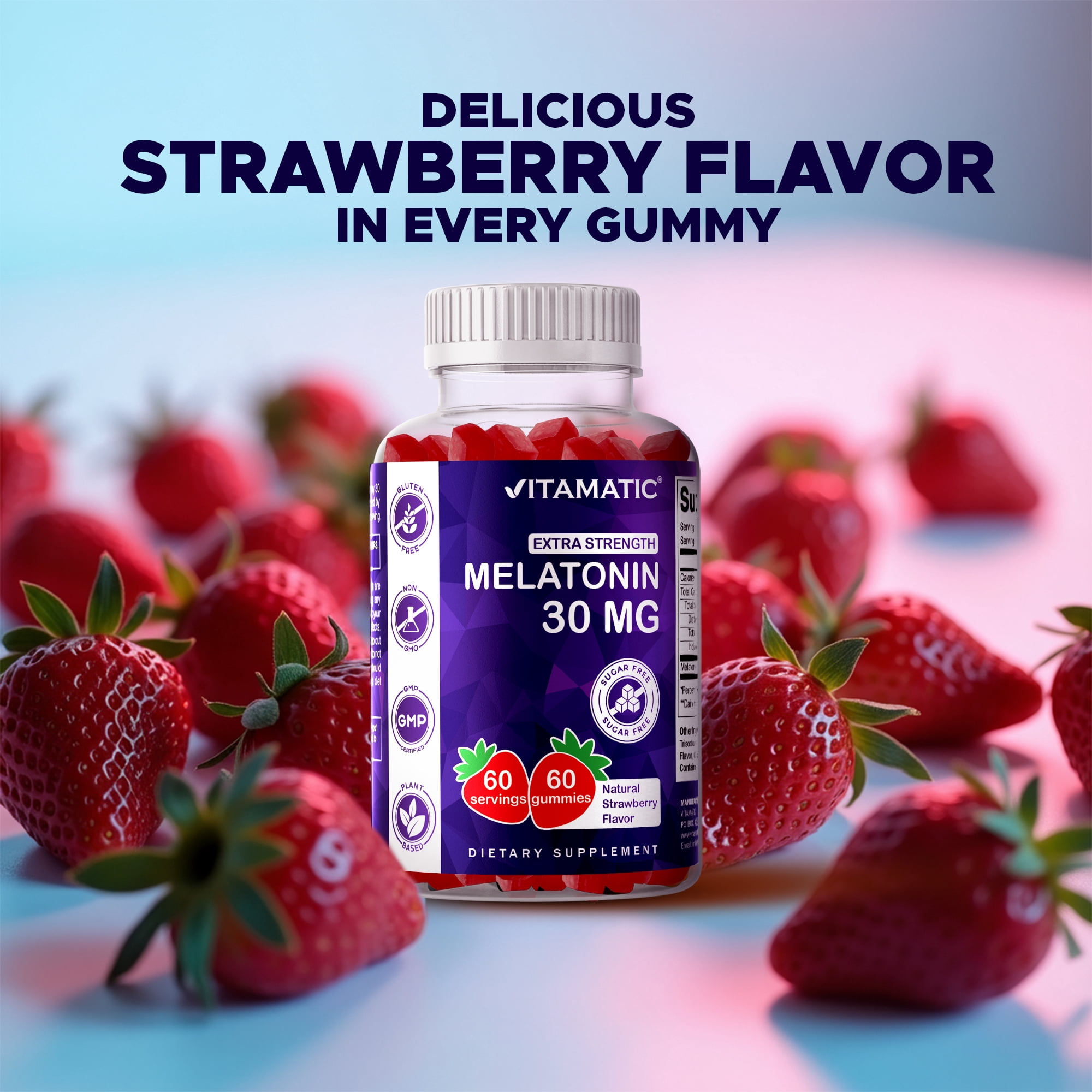 (2 pack) Vitamatic Sugar Free Melatonin 30mg per Gummy - 60 Servings - 60 Vegetarian Gummies - Non-Habit Forming Supplement