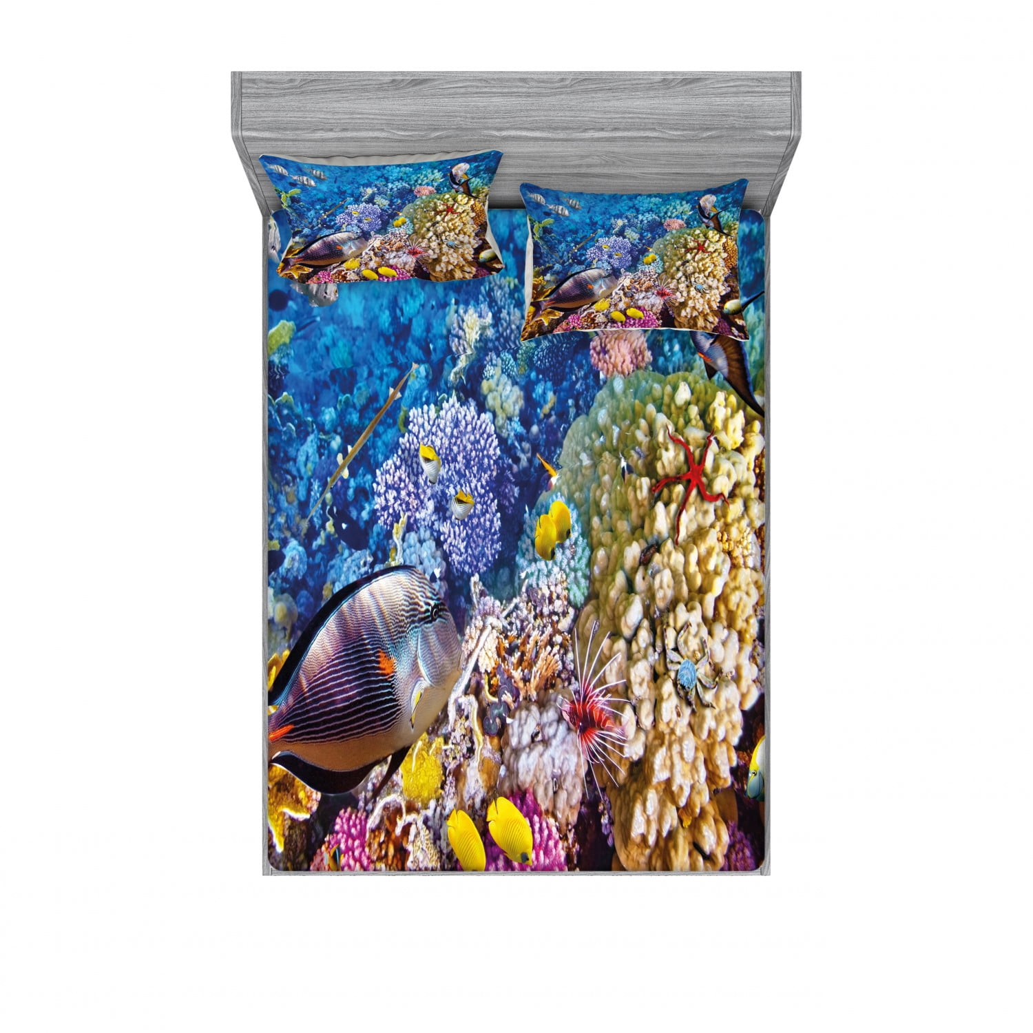 Fish Bedding Set with Sheet & Covers, Egyptian Red Sea Bottom View with