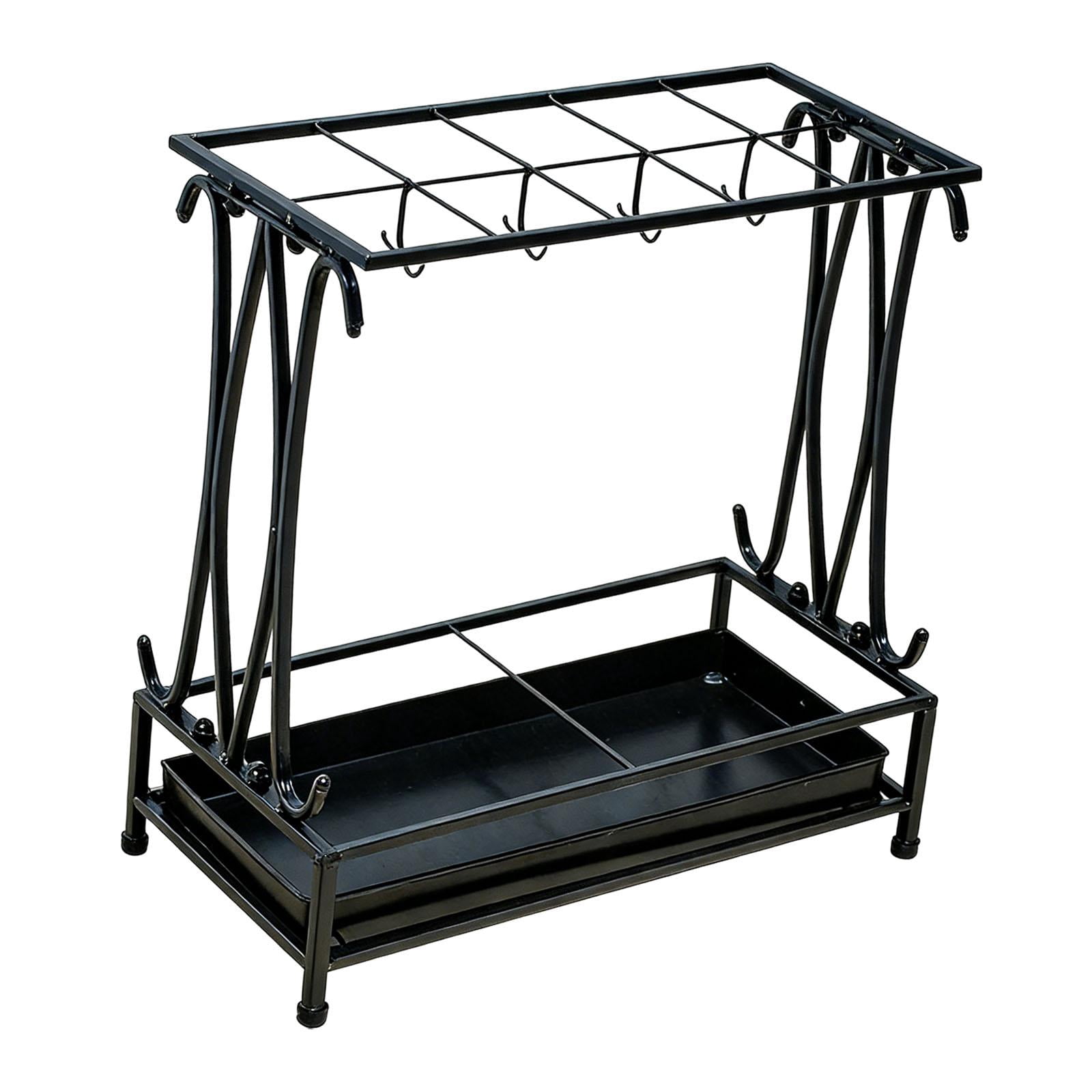 Fiocias Iron Umbrella Holder with Drip Tray Rectangular Umbrella Storage Organizer Stand Black