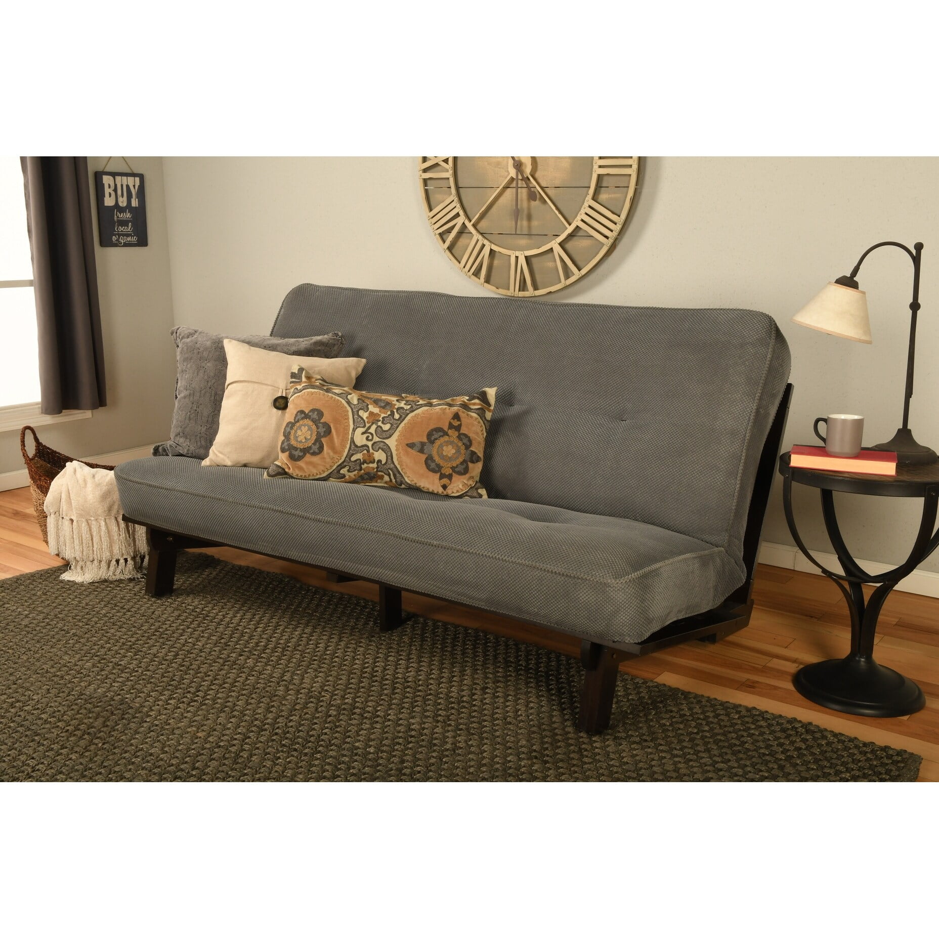 Kodiak Furniture Carson Wood Futon in Java Brown with Marmont Thunder Mattress