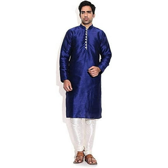 Royal Men's Blue Silk Blend Occassional Wear Loopbutton Kurta Set