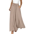 thumbnail image 2 of qolati Cotton Linen Pants for Women Casual Loose Drawstring Ruffle High Waist Beach Trousers Summer Flowy Wide Leg Palazzo Pants, 2 of 9