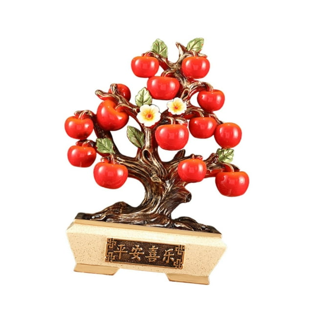 Estatua de resina de caqui, figura Fengshui, escultura decorativa de escritorio china. Base beige