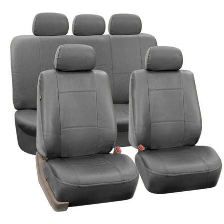 FH Group Gray Faux Leather Airbag Compatible and Split Bench Car Seat Covers, Full
