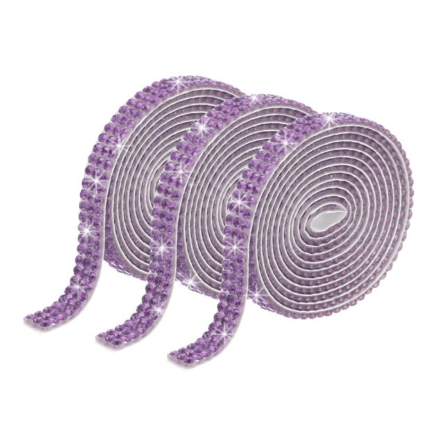 Unique Bargains 3 Roll 0.3 Inch 3 Yards Self Adhesive Crystal Rhinestone Diamond Ribbon for Arts & Crafts Project Wedding Bright Purple