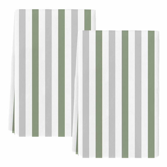 Dish Towels, Sage Green Gray Stripes Absorbent Kitchen Towels 2 PCS, Lines Striped Microfiber Hand Towels Dish Cloths Tea Towels for Home Bathroom Cleaning Drying,18X28-Inch,