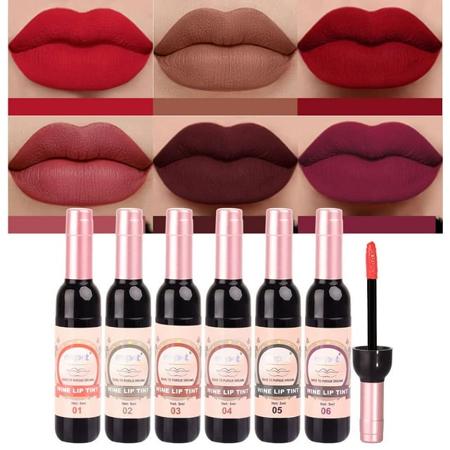 Set de pintalabios BINGBRUSH, 6 colores, vino tinto mate, de larga duración