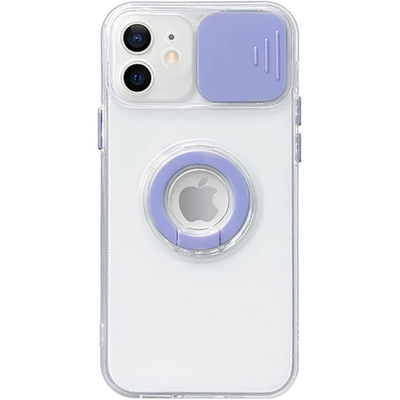 Candy Color Ring Holder Slide Lens Camera Cover Protection Clear Soft Compatible with iPhone Case (Purple,iPhone 8/7 Plus)