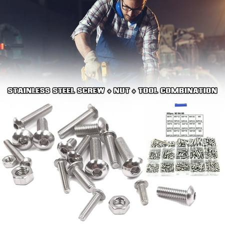 

500Pcs M3/M4/M5 Screw Set Stainless Steel Hexagon Flat Pan Half Round Head Nut
