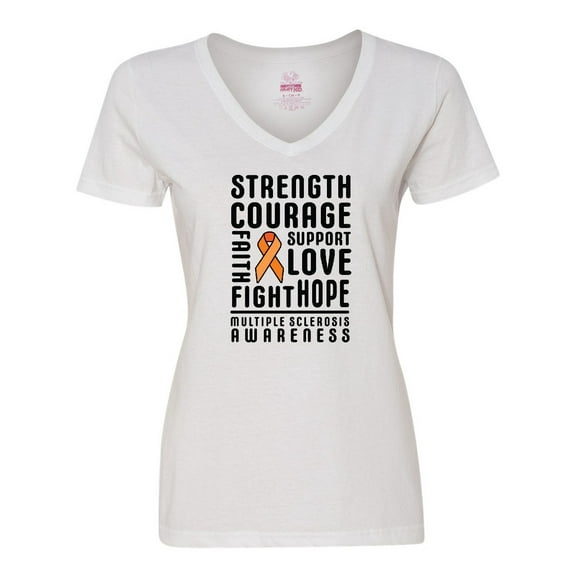 Inktastic Multiple Sclerosis Awareness Strength Courage and Support Women's V-Neck T-Shirt