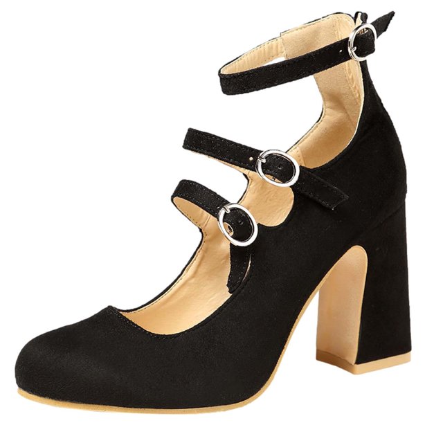 Amzcrzy Zapatos de mujer,Zapatos de mujer,Zapatillas de mujer, Zapatos de tacón alto grueso con punta redonda para mujer, hebilla de metal de 10 cm, color liso. Sandalias Mujer Zapatillas De Casa