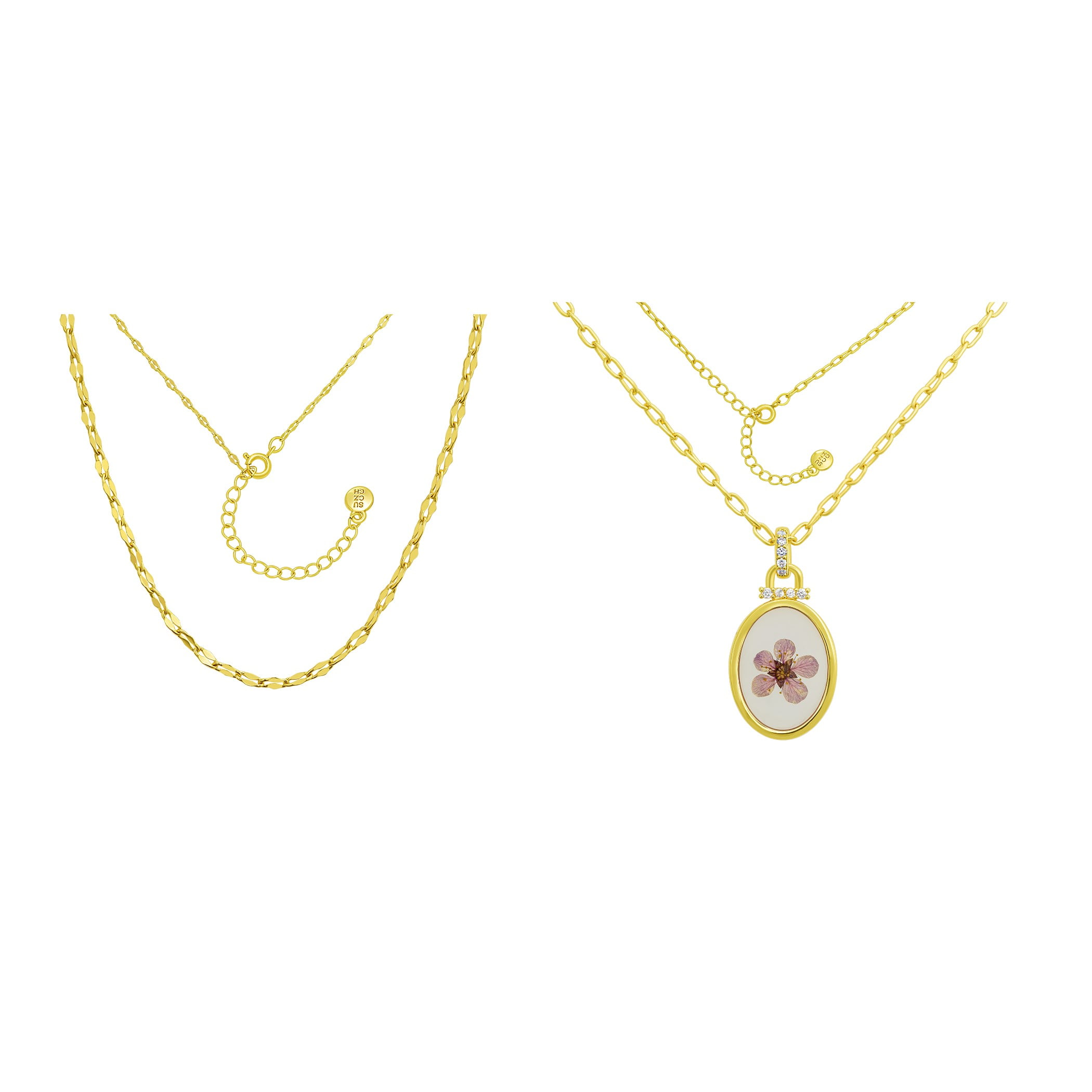 Believe by Brilliance 14KT Gold Flash Plated Double Necklace Set with Genuine Wildflower