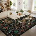 thumbnail image 2 of FairOnly 5'x7'Blossom & Grid Machine Washable Area Rug Pastoral Low Pile Non Slip Carpet for Modern Living Bedroom Decor,Black, 2 of 7