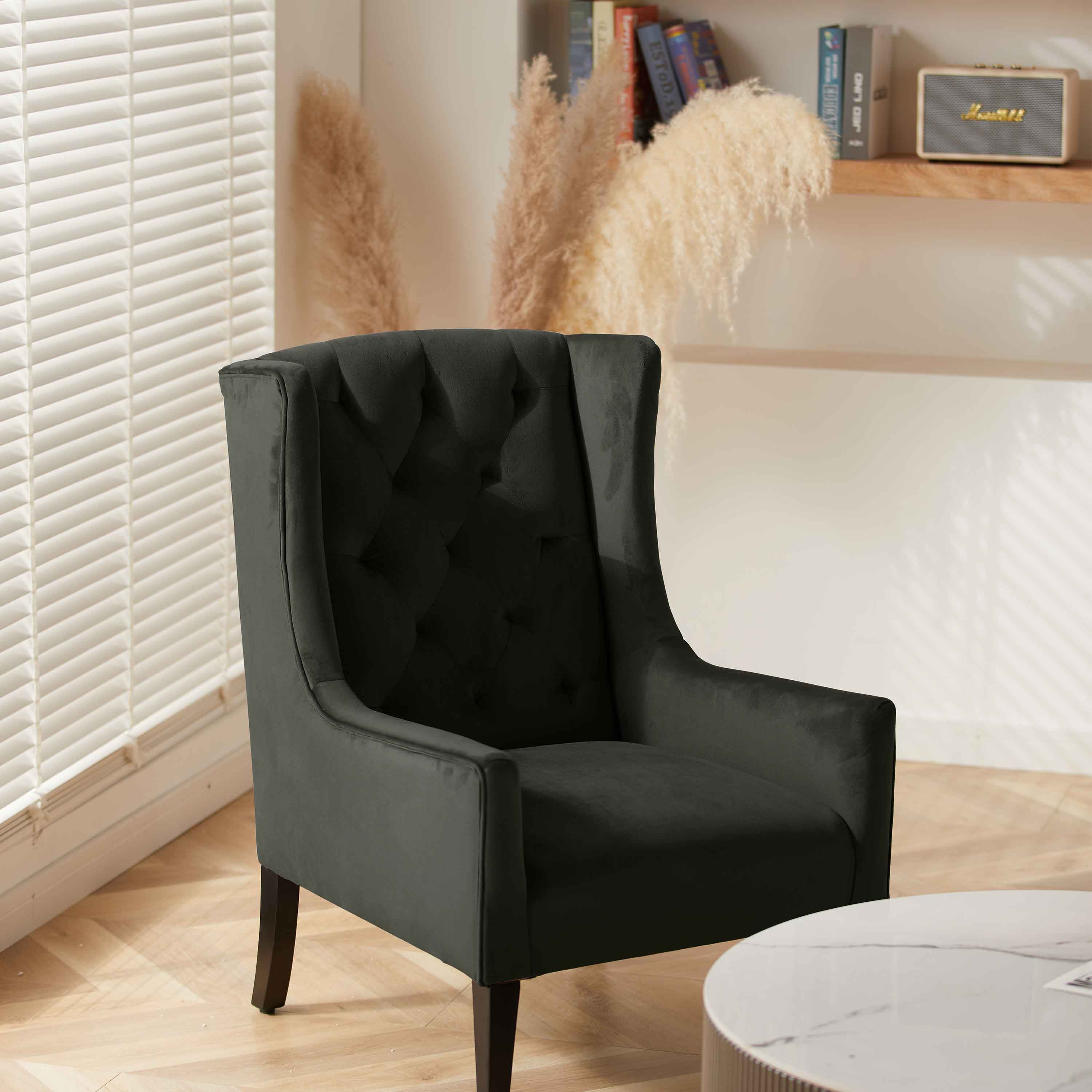 MOJAY MidCentury HighBack Velvet Accent Chair,Upholstered Button