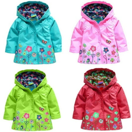 Cute Kids Children Girls New Flowers Hooded Waterproof Windproof Raincoat