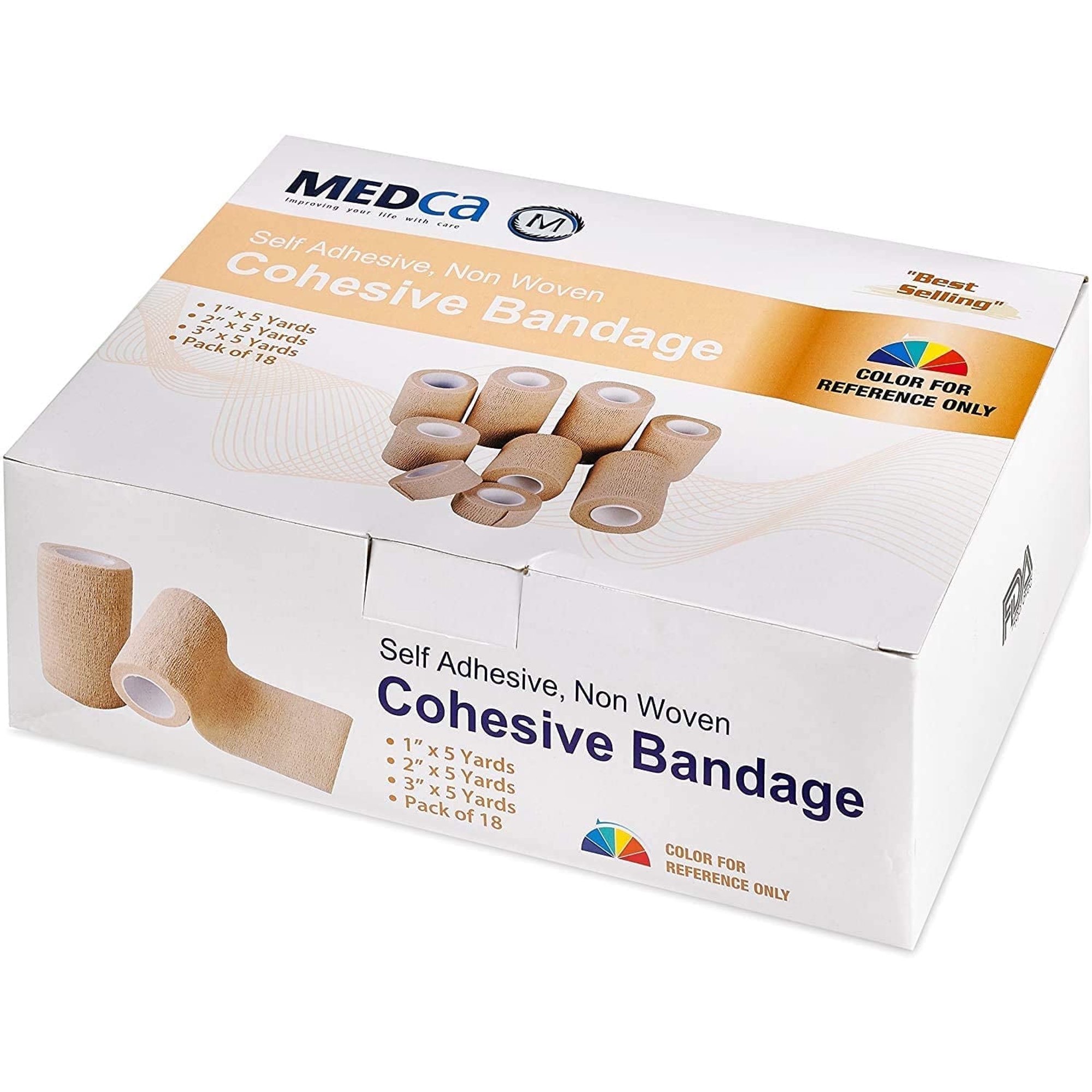 MEDca Self-Adhesive Cohesive Bandage Wrap, 1"-3" x 5 Yards, 18 Count, 3 Sizes