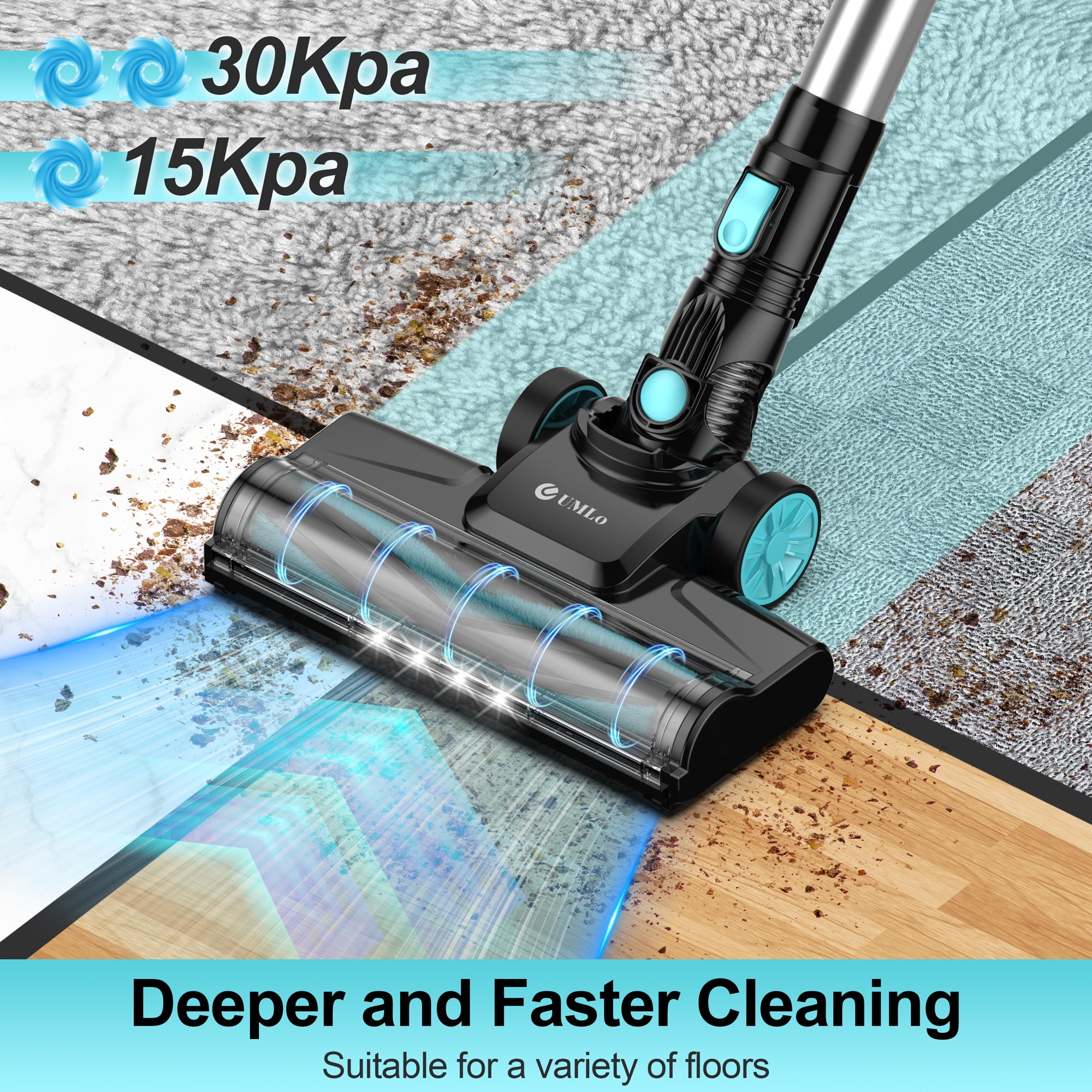 UMLo Cordless Vacuum Cleaner, 30Kpa Powerful Suction Stick Vacuum, 6 in 1 Lightweight Vacuum Cleaners for Home Hardfloor Carpet Pet Hair, N15