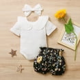 thumbnail image 4 of Odeerbi Baby Girls Boys Clothes Baby Rompers Toddler Ruffle Romper Bodysuit+Floral Print Shorts Headbs Outfits, 4 of 9