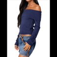 thumbnail image 2 of Suéter con Hombros Descubiertos para Mujer, Moda Otoño 2025, Jersey de Punto Acanalado de Larga para Invierno. Azul Oscuro L, 2 of 9