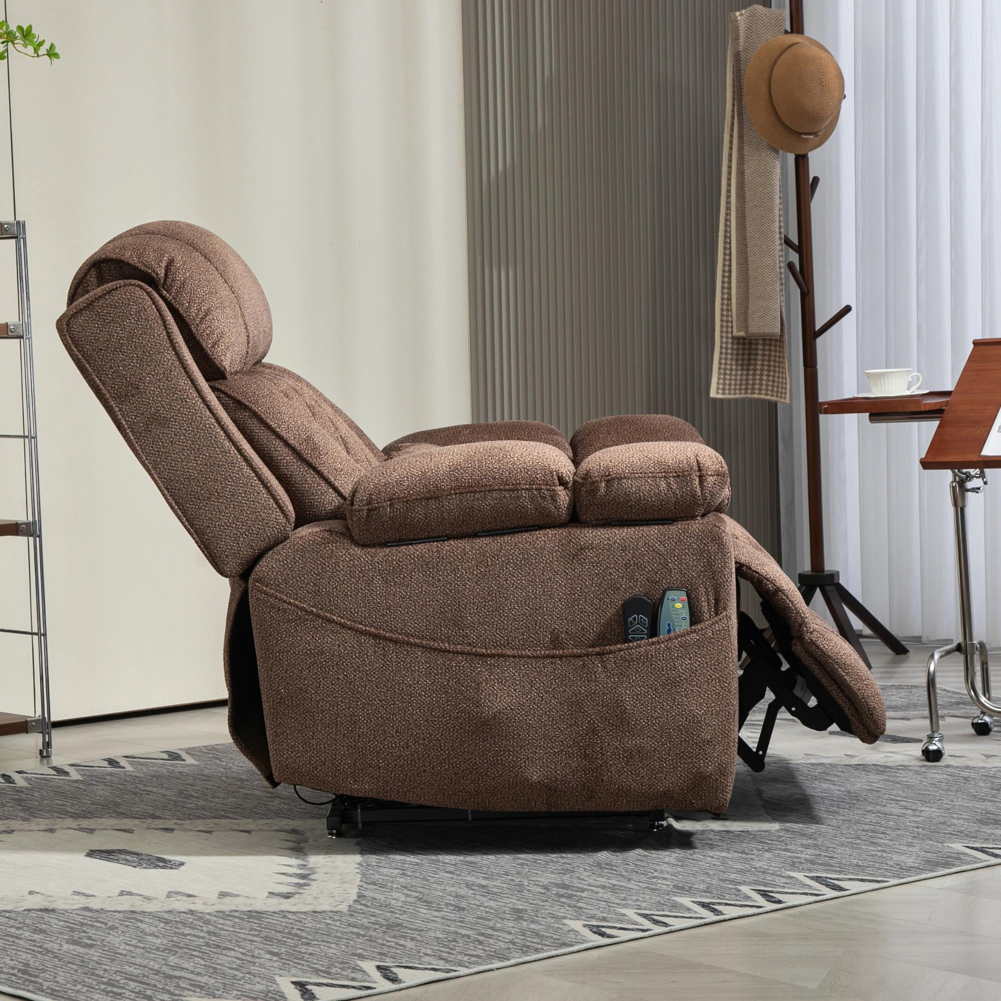 Lift Chair for Elderly Big Man Recliner Adult 28-Inch Wide Seat – Lay Flat Lift Recliner with Heat Massage - Flip Arm Storage Cup Holders - USB Type C Charging - Big Tall 400 lbs