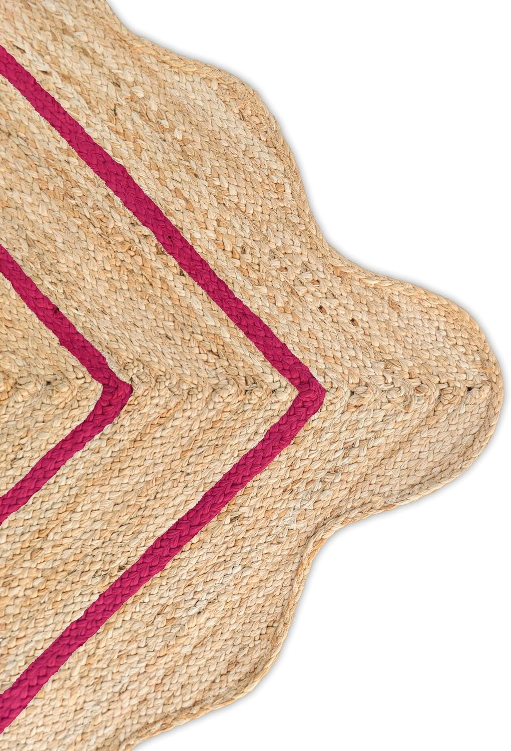 Weaving Village Wave Scalloped Natural Jute Rug Boho Jute Rug Entryway Runner Rug Farmhouse Scallop Rug, Dark Pink (2'x8')