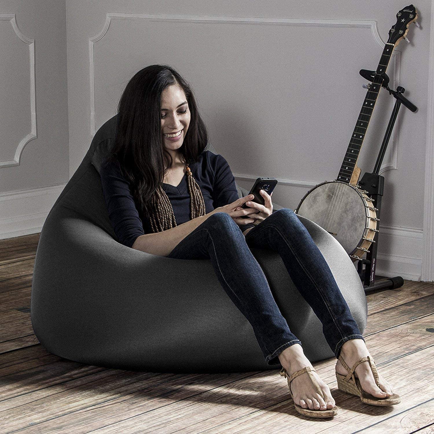 Jaxx Nimbus Spandex Bean Bag Chair for Adults-Furniture for Rec, Family Rooms and More, Large, Black