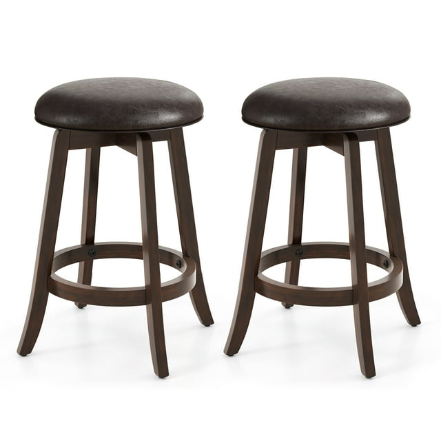 Gymax Tabourets de Comptoir 24 Pieds' Ensemble de 2 avec Siège Rond Pivotant à 360° et Repose-Pieds