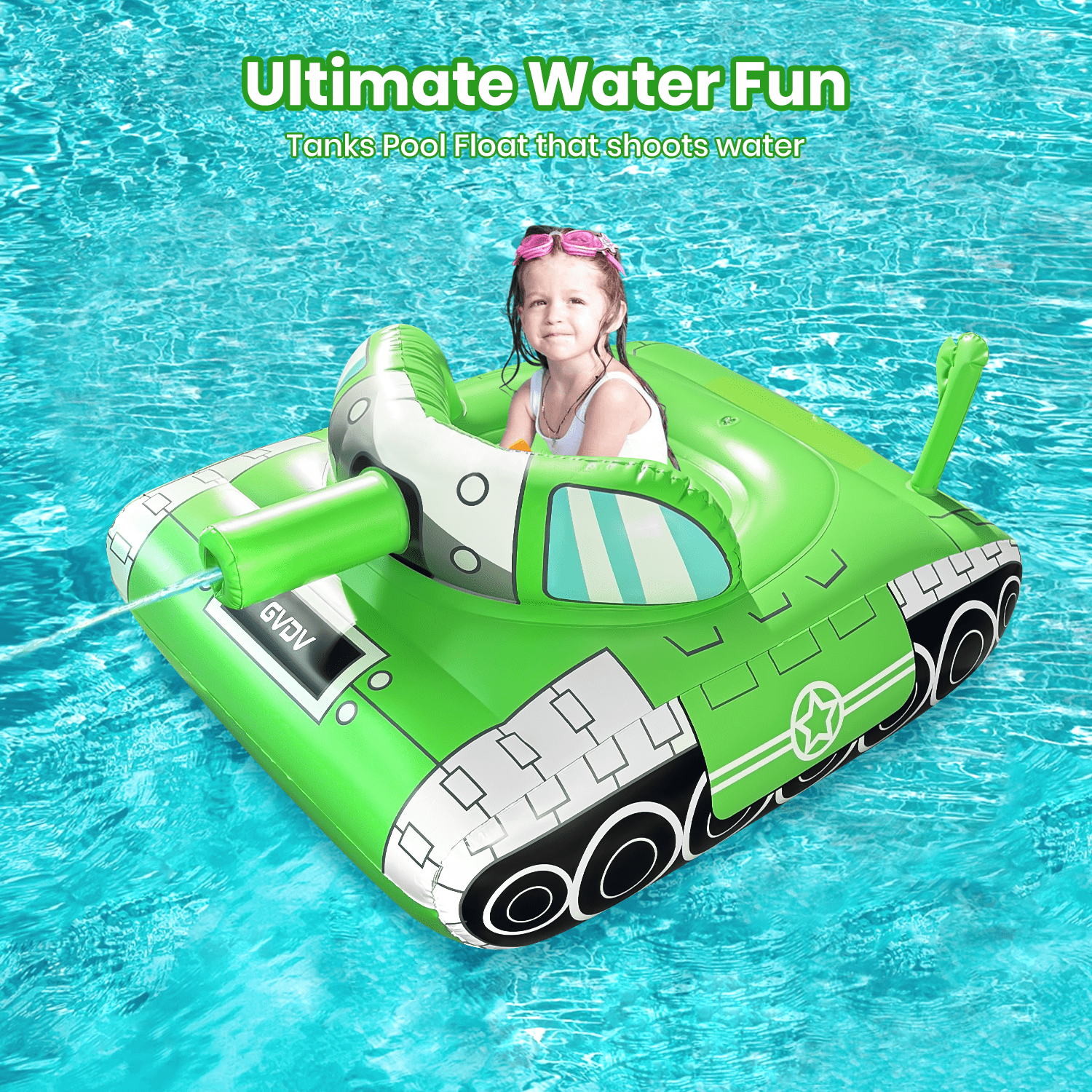 GVDV Inflatable Tank Pool Float for Adults & Kids, 43" x 35" Ride-On Float with Water Squirt Guns, Ideal for Summer Beach & Pool Party Water Battle Games