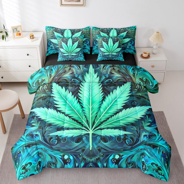 Erosebridal Maple Leaves Bed in a Bag Full size For Teens,Botanical Weed Leaf Bed Set,Plants Decor,Reversible,7pcs
