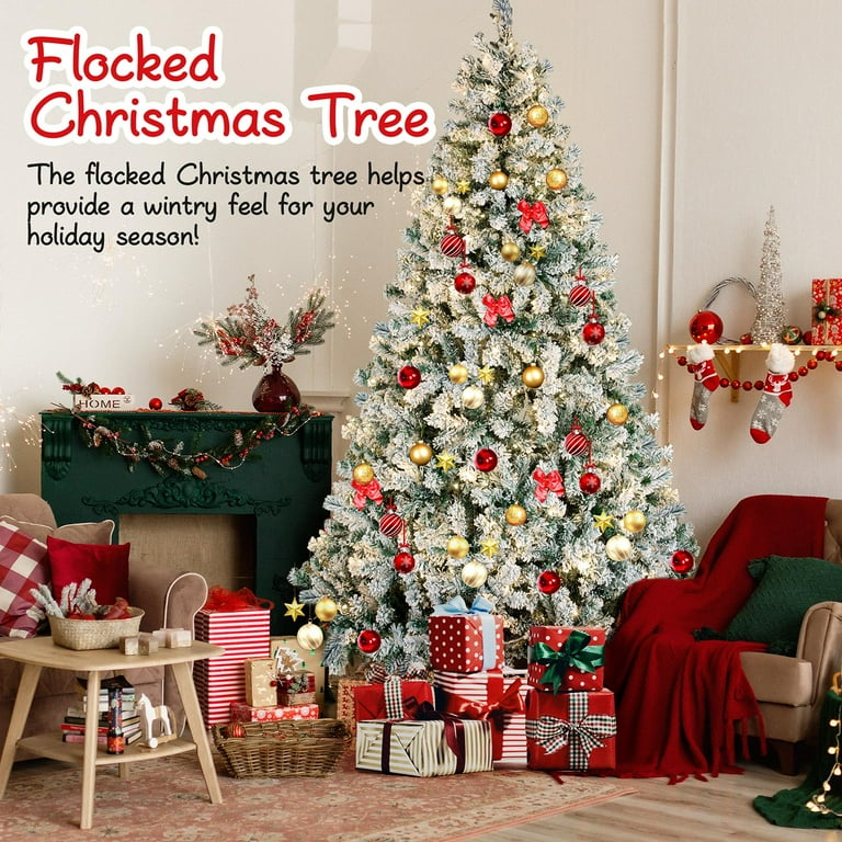 iFanze 7ft XMAS Pre-Lit Snow Flocked Pine Tree with 300 LED