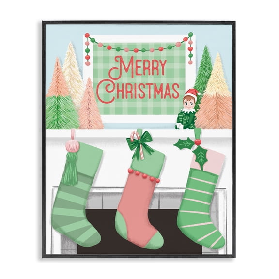 Stupell Industries Modern Merry Christmas Green Stockings Black Framed Giclee Art, 11 x 14, by Jilly Jack Designs