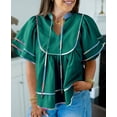 thumbnail image 2 of Peplum Babydoll Tops Cicy Bell para mujer, cuello en V, manga linterna, 2 of 7