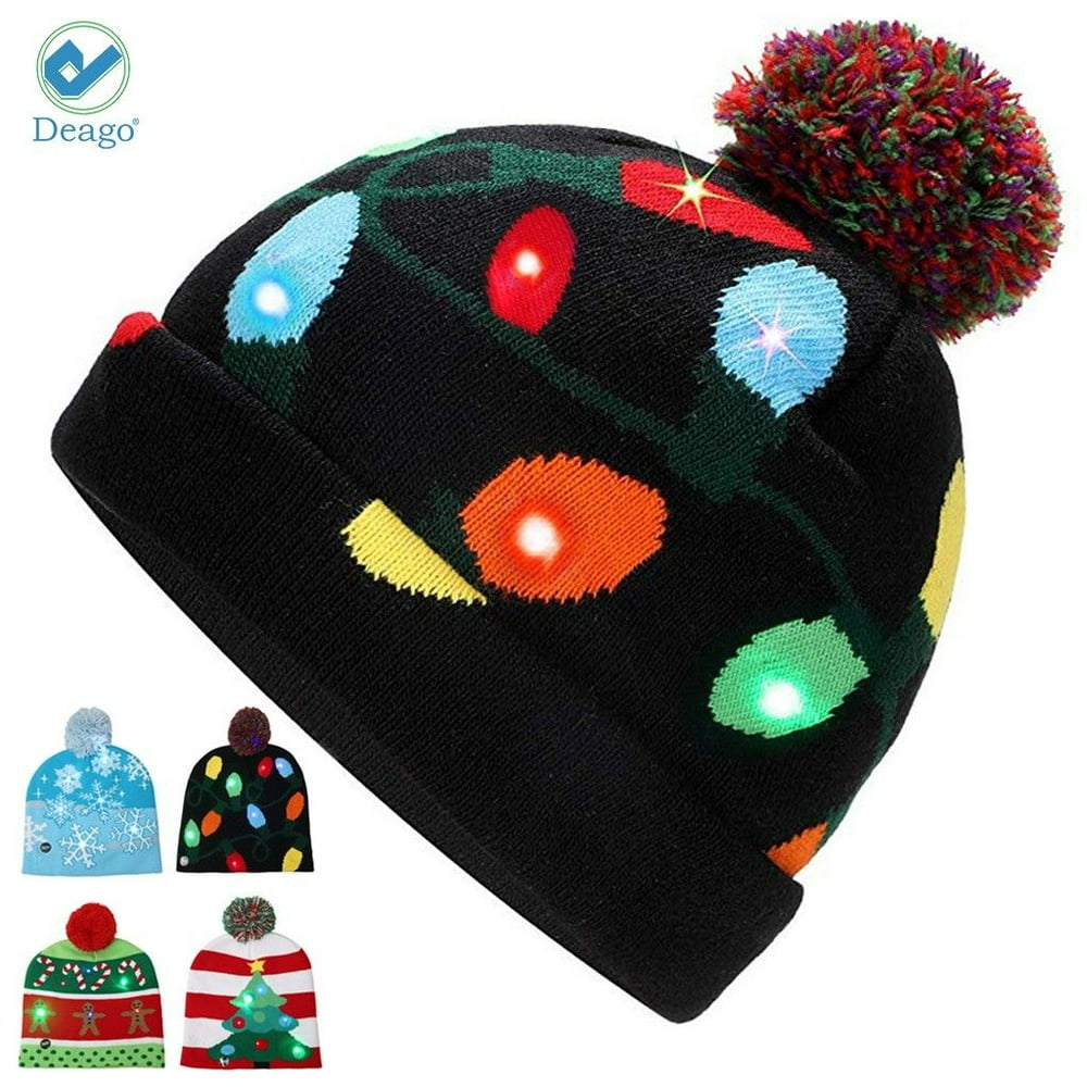 Deago LED Light Up Beanie Knit Hat Christmas Cap Xmas Winter Snow