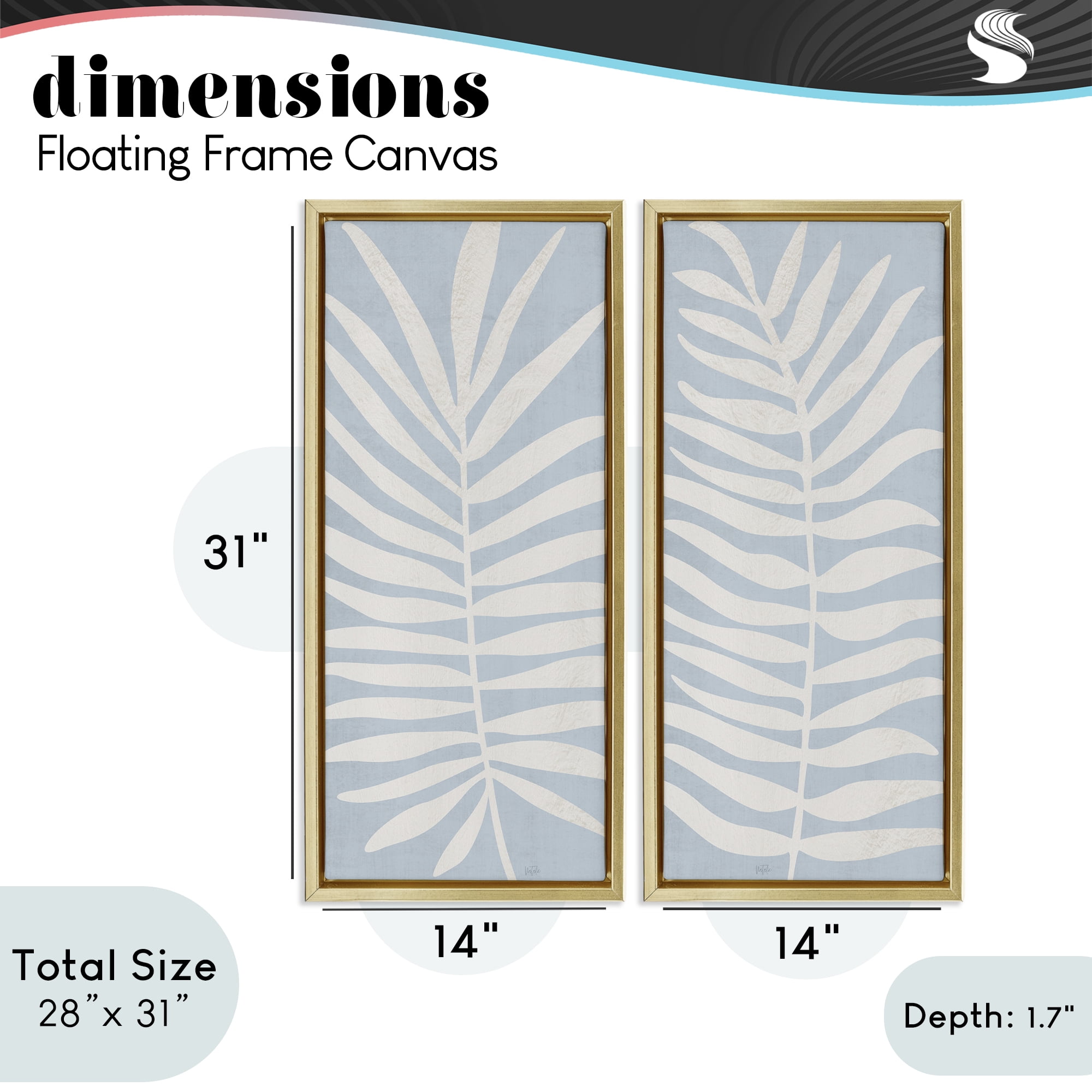 Stupell Industries Soft Palm Leaf Pair 2 Piece Gold Framed Floater Canvas Set, design by Natalie Carpentieri